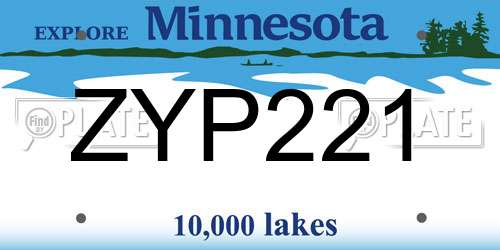 ZYP221 Minnesota License Plate