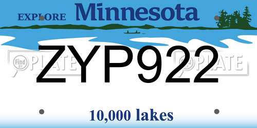 ZYP922 Minnesota License Plate