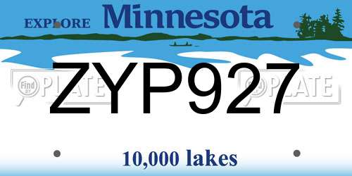 ZYP927 Minnesota License Plate