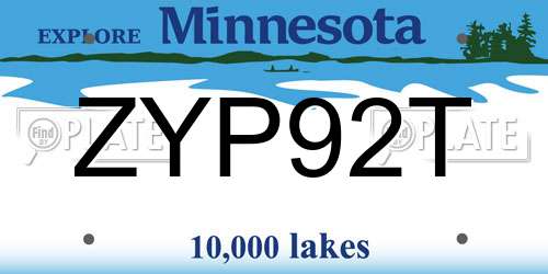 ZYP92T Minnesota License Plate