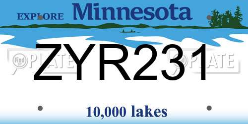 ZYR231 Minnesota License Plate