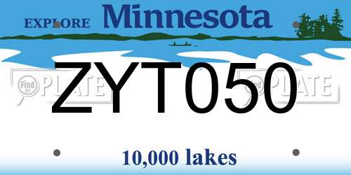 ZYT050 Minnesota License Plate