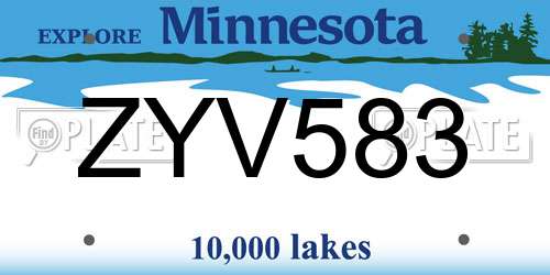 ZYV583 Minnesota License Plate