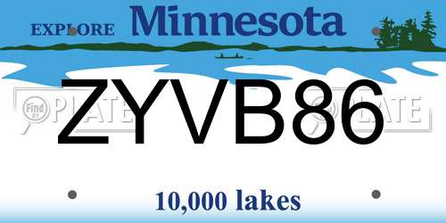 ZYVB86 Minnesota License Plate