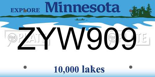 ZYW909 Minnesota License Plate