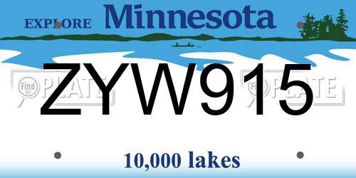 ZYW915 Minnesota License Plate