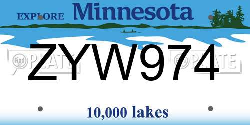 ZYW974 Minnesota License Plate