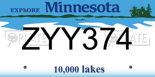 ZYY374 Minnesota License Plate