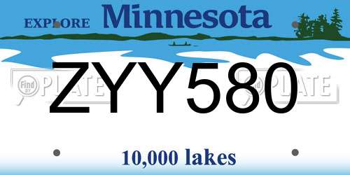 ZYY580 Minnesota License Plate