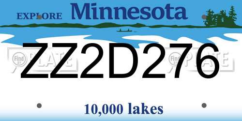 ZZ2D276 Minnesota License Plate