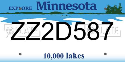 ZZ2D587 Minnesota License Plate