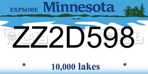 ZZ2D598 Minnesota License Plate