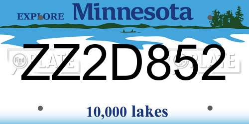 ZZ2D852 Minnesota License Plate