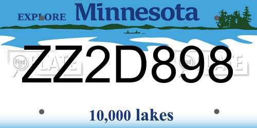 ZZ2D898 Minnesota License Plate