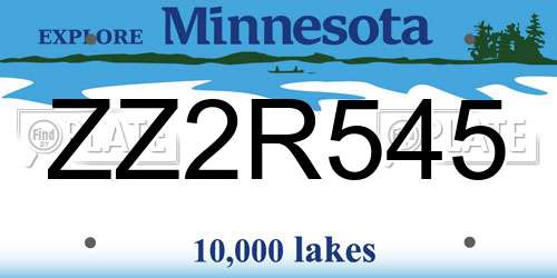ZZ2R545 Minnesota License Plate