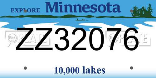 ZZ32076 Minnesota License Plate