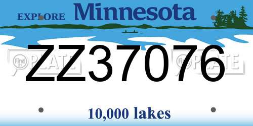 ZZ37076 Minnesota License Plate