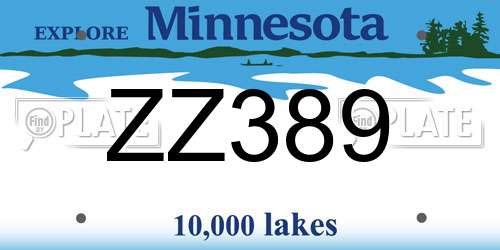 ZZ389 Minnesota License Plate