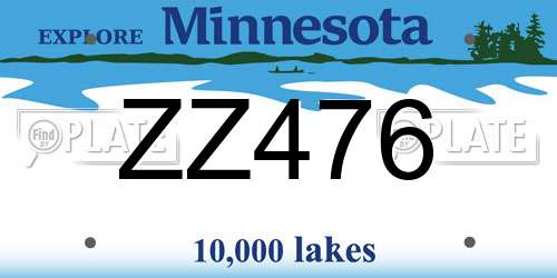 ZZ476 Minnesota License Plate