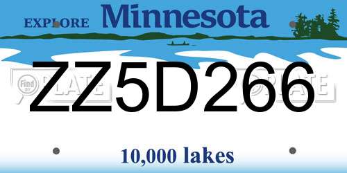 ZZ5D266 Minnesota License Plate