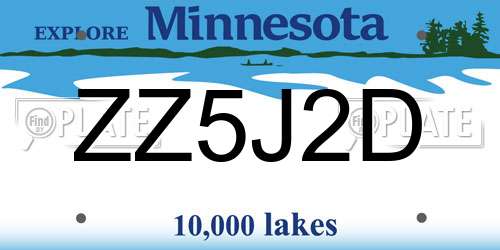 ZZ5J2D Minnesota License Plate