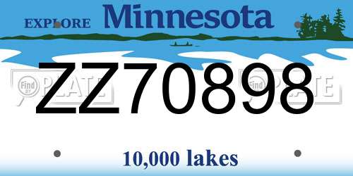 ZZ70898 Minnesota License Plate