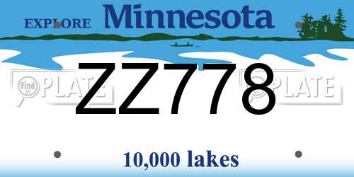 ZZ778 Minnesota License Plate