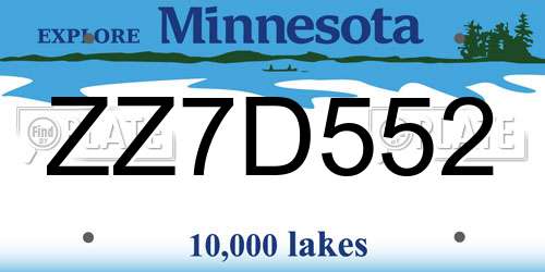 ZZ7D552 Minnesota License Plate