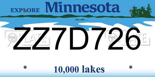 ZZ7D726 Minnesota License Plate