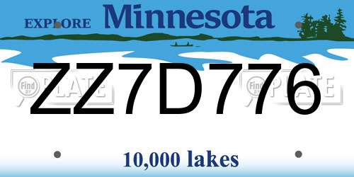 ZZ7D776 Minnesota License Plate