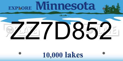 ZZ7D852 Minnesota License Plate