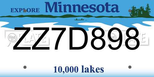 ZZ7D898 Minnesota License Plate
