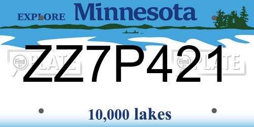 ZZ7P421 Minnesota License Plate