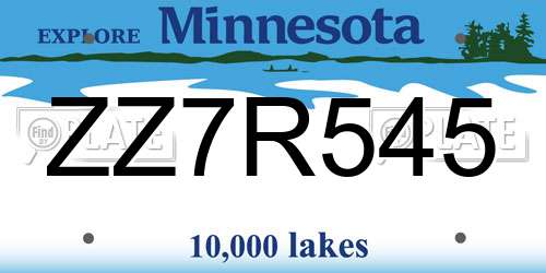 ZZ7R545 Minnesota License Plate