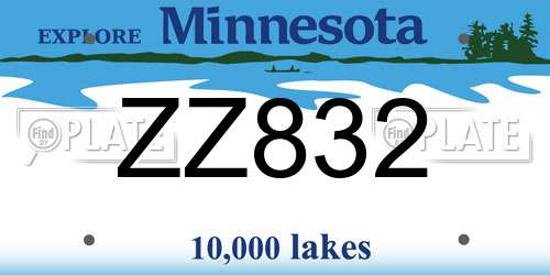 ZZ832 Minnesota License Plate