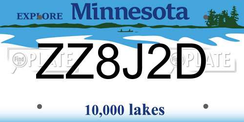 ZZ8J2D Minnesota License Plate