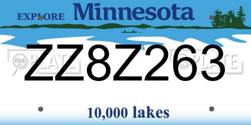 ZZ8Z263 Minnesota License Plate