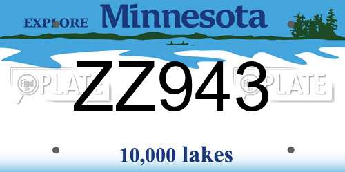 ZZ943 Minnesota License Plate