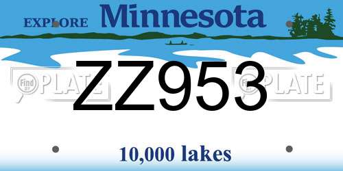 ZZ953 Minnesota License Plate