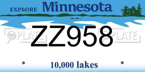 ZZ958 Minnesota License Plate