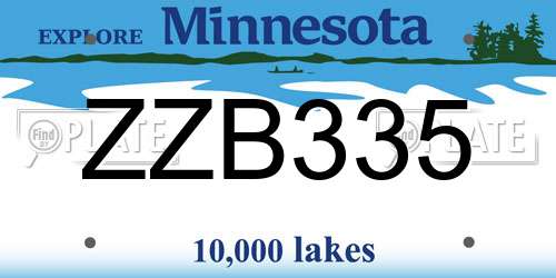 ZZB335 Minnesota License Plate