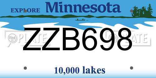 ZZB698 Minnesota License Plate