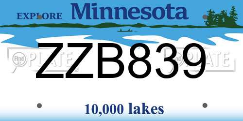 ZZB839 Minnesota License Plate