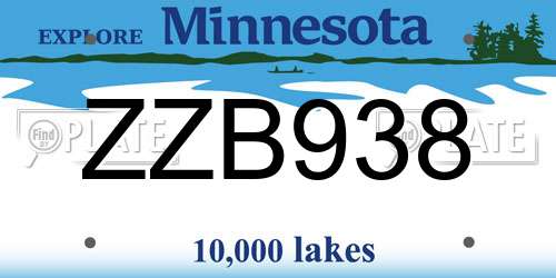 ZZB938 Minnesota License Plate