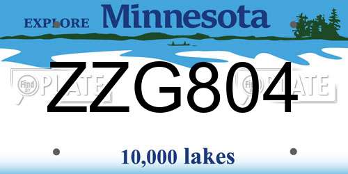 ZZG804 Minnesota License Plate