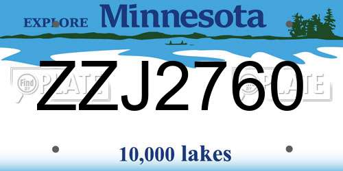 ZZJ2760 Minnesota License Plate