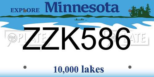 ZZK586 Minnesota License Plate