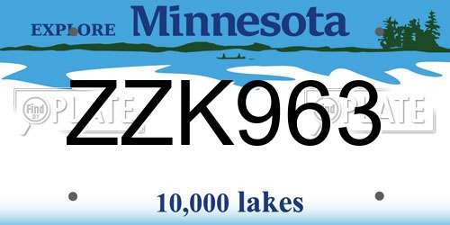 ZZK963 Minnesota License Plate