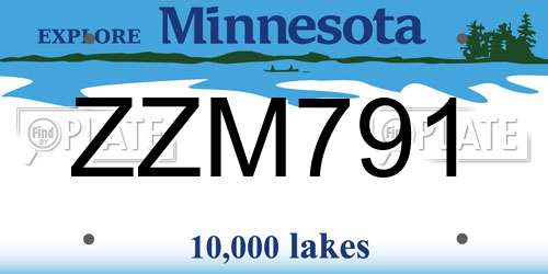 ZZM791 Minnesota License Plate
