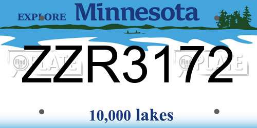 ZZR3172 Minnesota License Plate